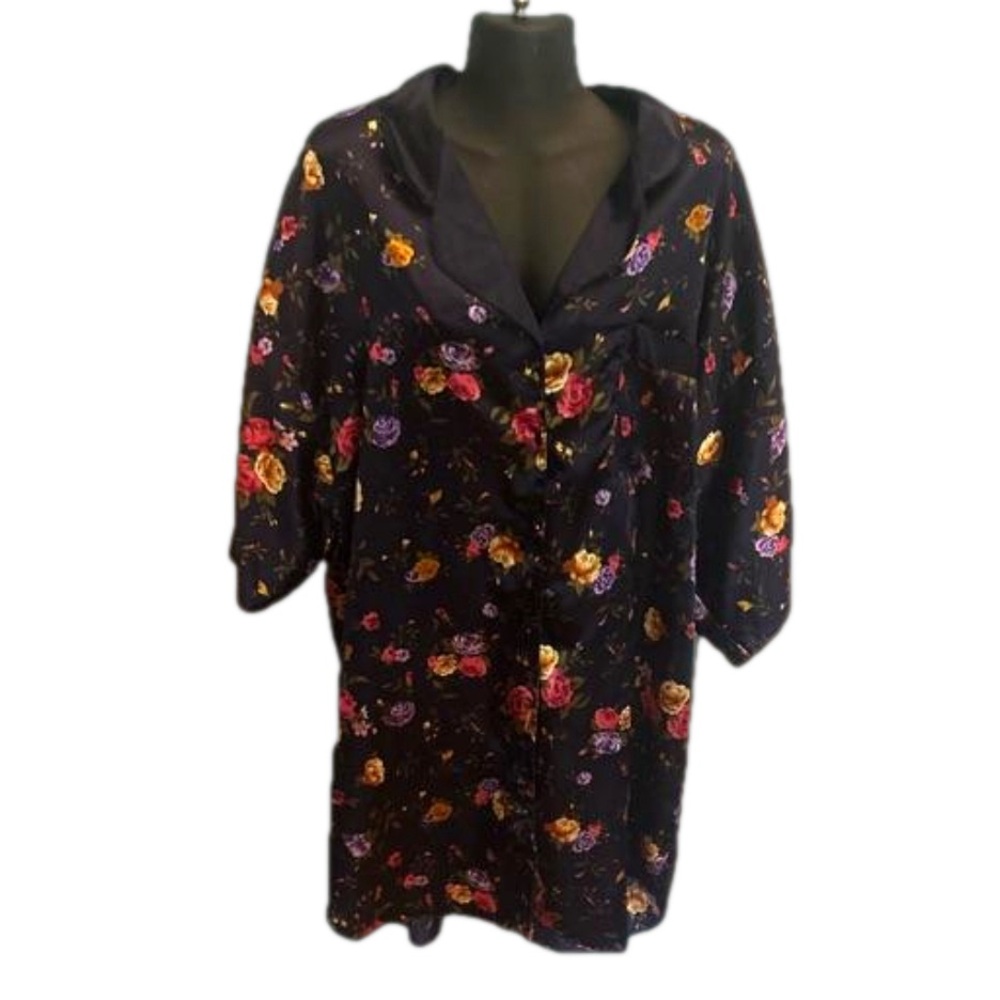 3X Center Aisle purple pink primrose floral print night gown sstiny robe kimono
